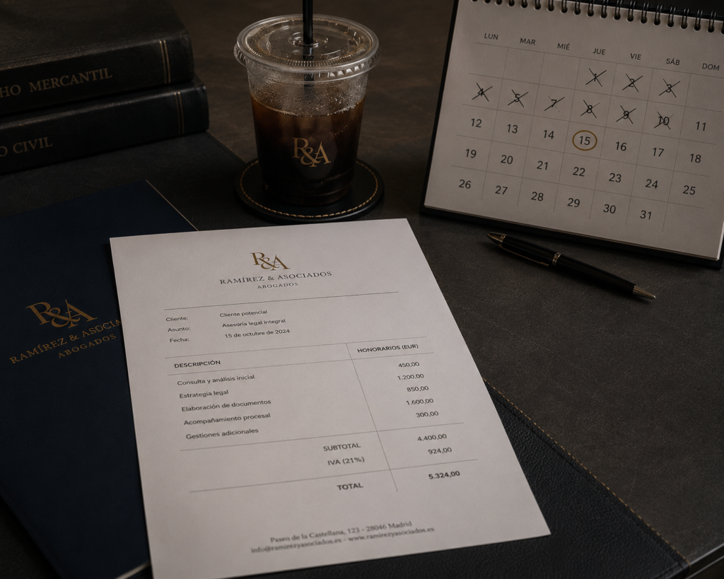 Presupuesto de un despacho de abogados sin seguimiento, enfriándose sobre la mesa junto a un calendario
