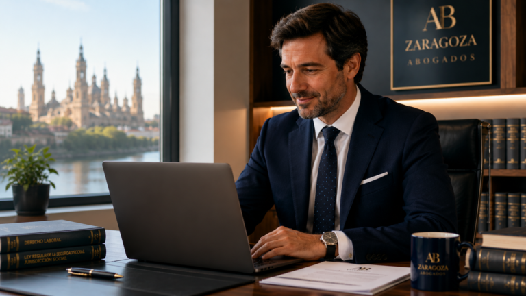 Abogado en un despacho de Zaragoza revisando su visibilidad online en Google