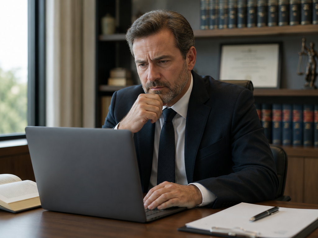 abogado revisando su página web para despachos